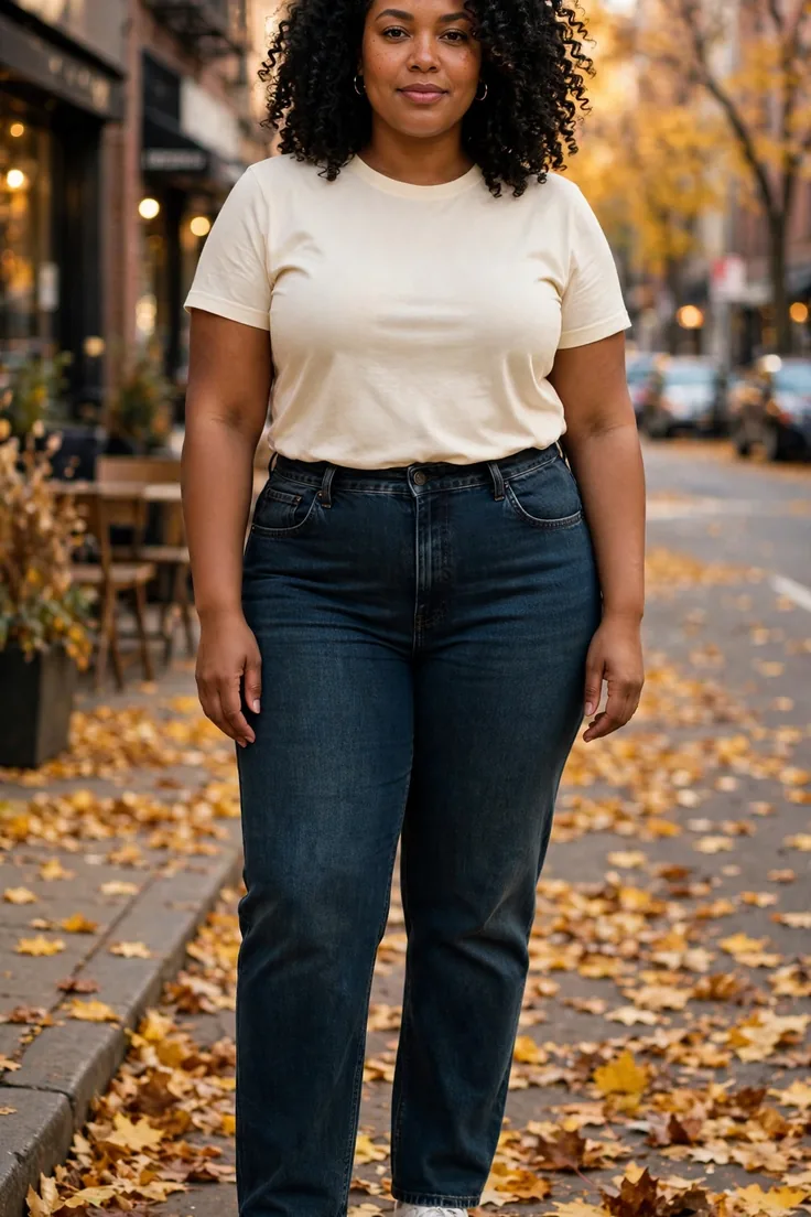 Dark wash straight leg jeans plus size fall basic