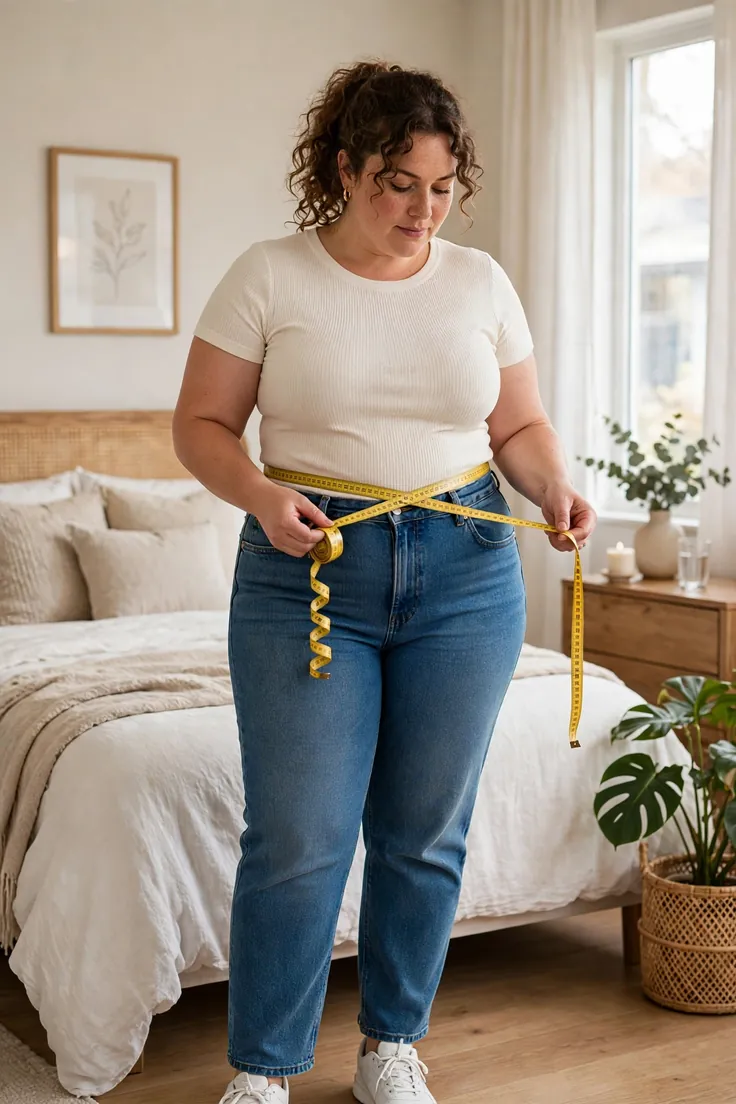 Measure Yourself First plus size jeans fitting guide