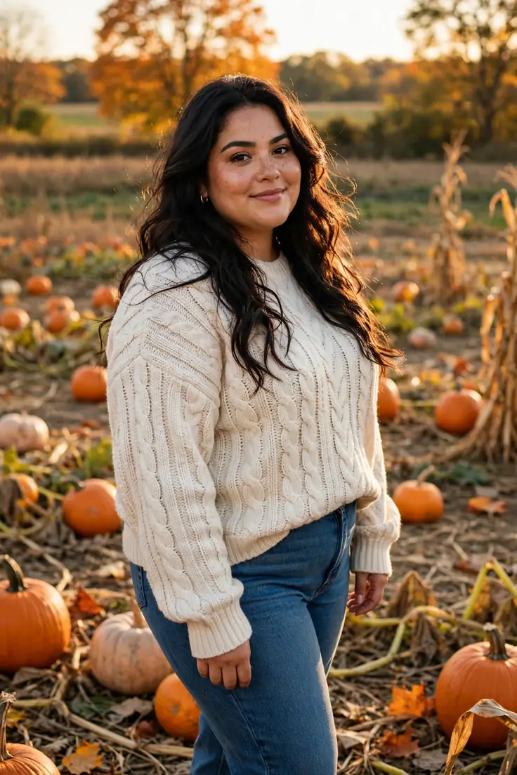 Cream cable knit sweater plus size fall basic