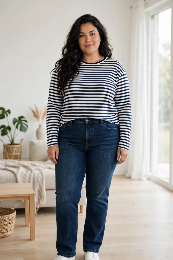Striped long sleeve tee plus size capsule wardrobe essential