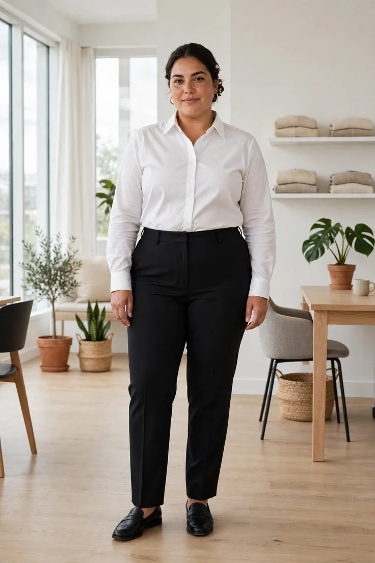 White button down shirt plus size capsule wardrobe essential