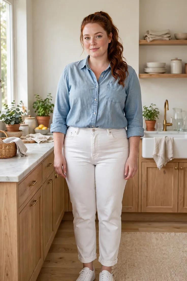 Chambray shirt plus size capsule wardrobe essential