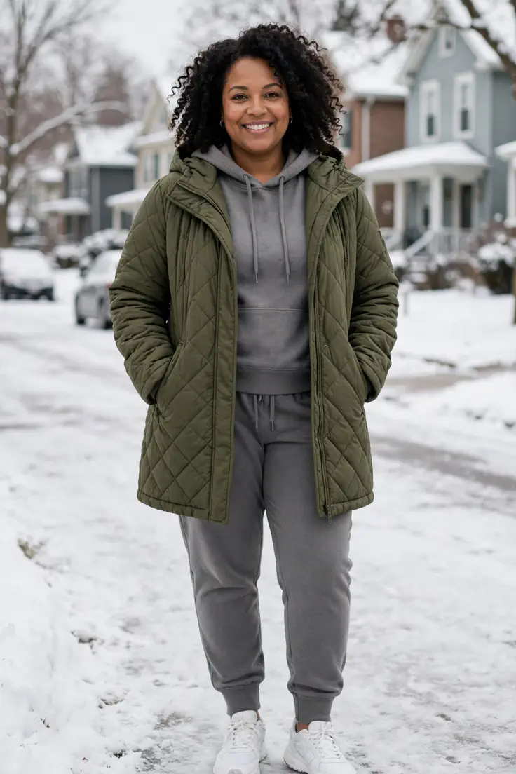 Quilted Parka with Hoodie and Joggers plus size winter outfit