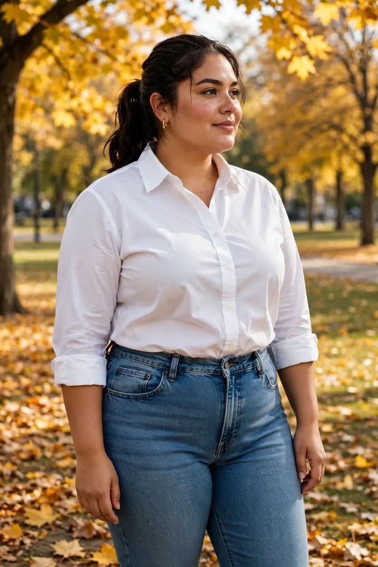 White button down shirt plus size fall basic