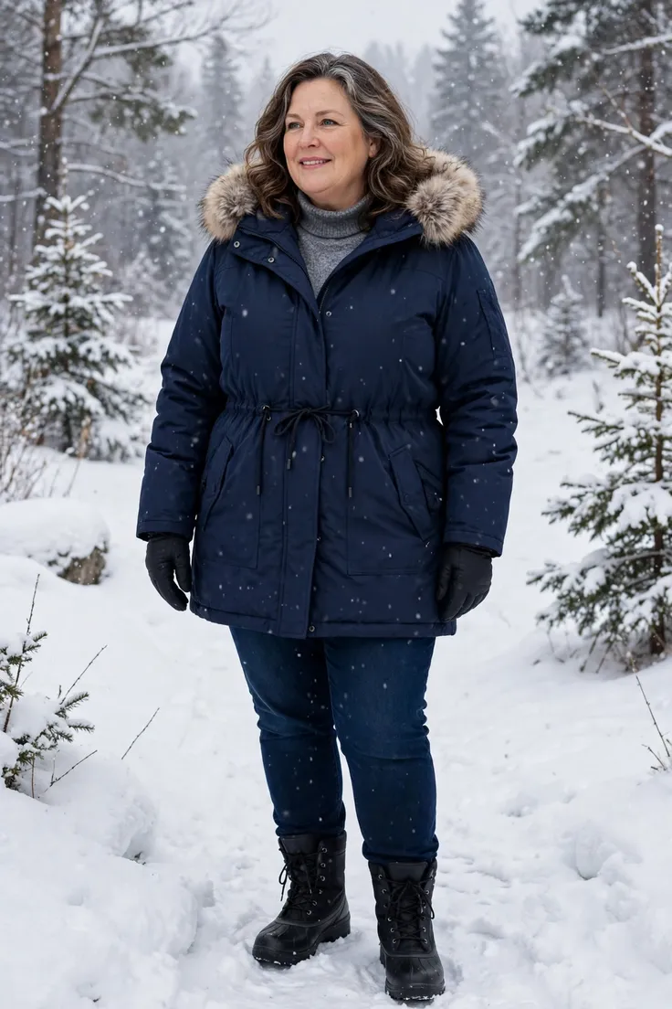 Parka with Faux-Fur Hood plus size winter coat