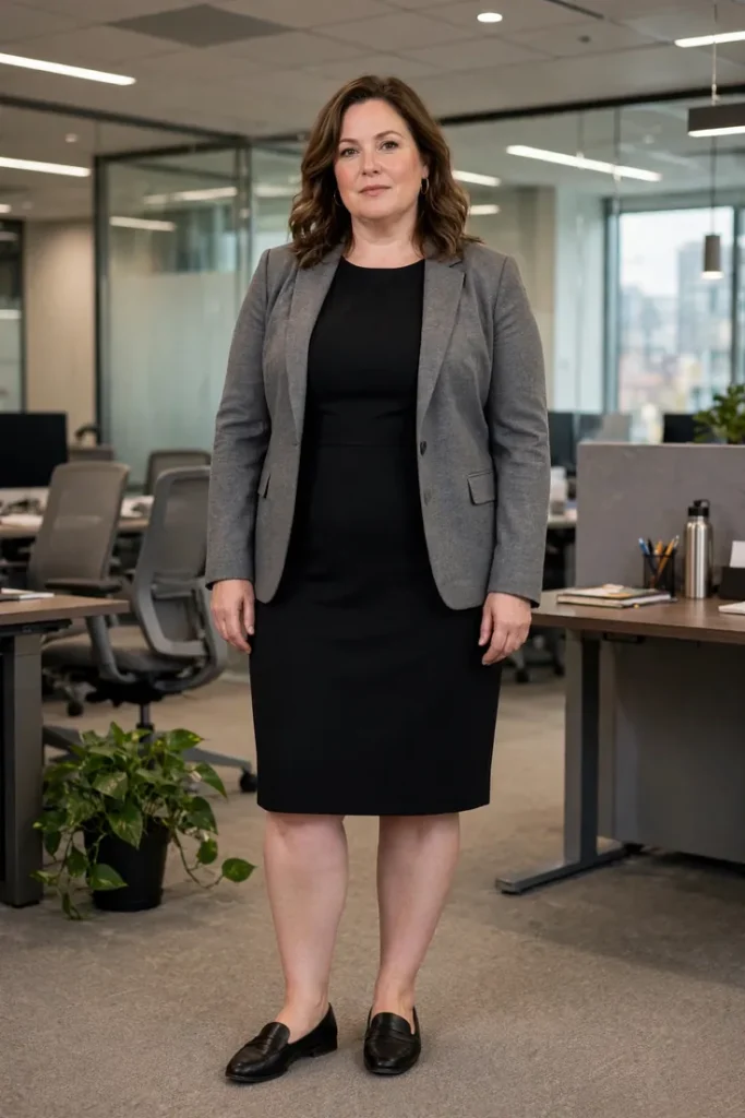 Sleeveless Sheath Dress with Blazer plus size work outfit