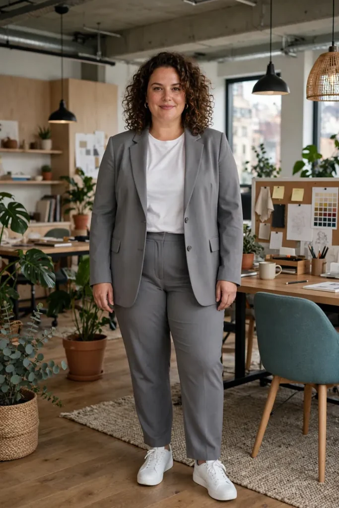 Gray Suit with Sneakers (Modern Office) plus size work outfit