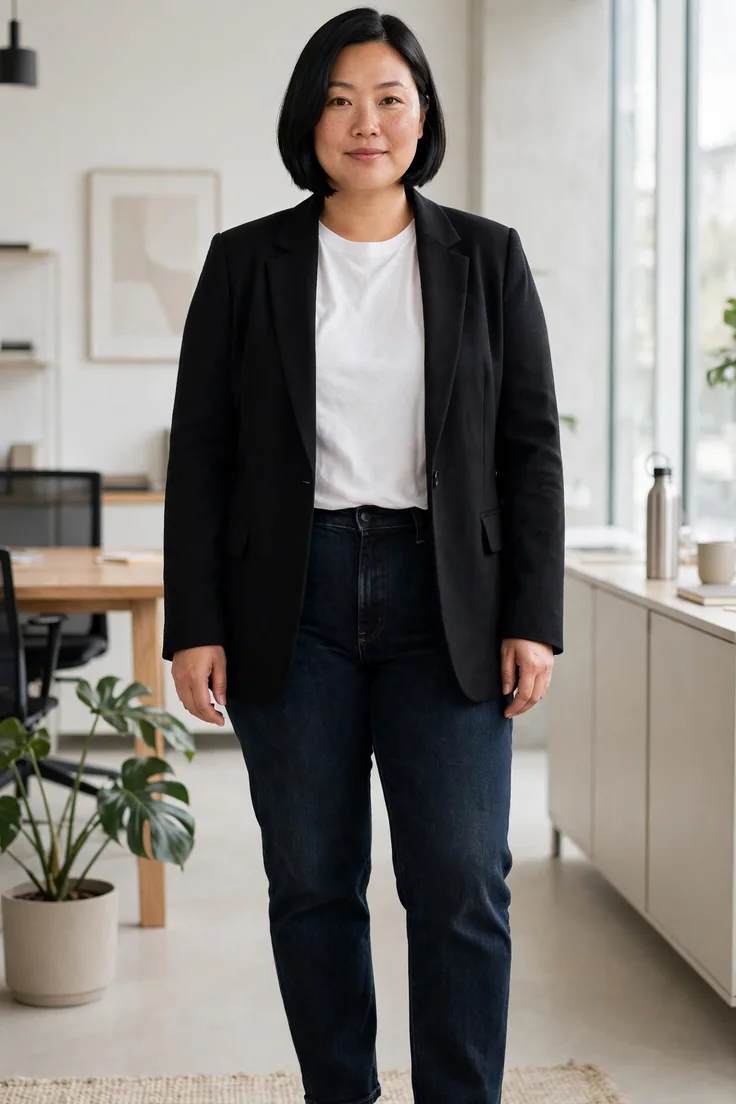 Black blazer plus size capsule wardrobe essential