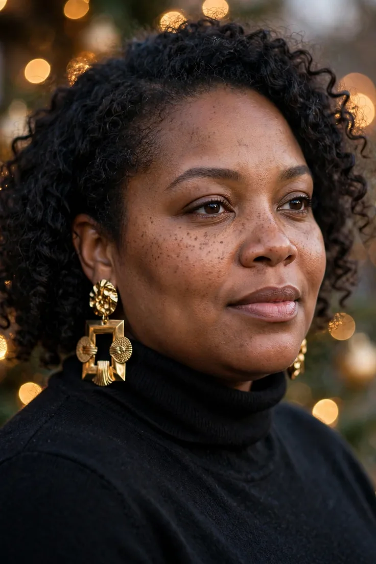 Gold statement earrings plus size holiday capsule wardrobe