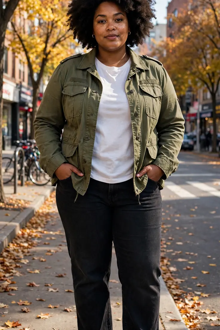 Olive utility jacket plus size fall basic