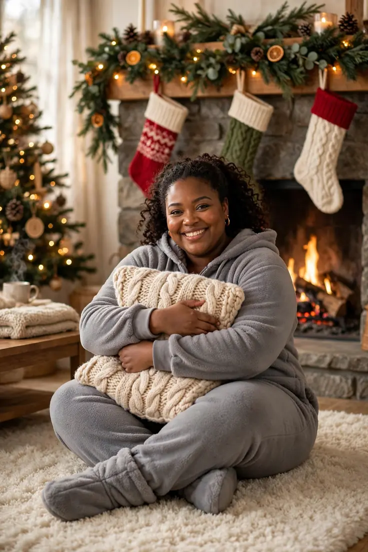 Fleece onesie for maximum coziness plus size christmas morning outfit