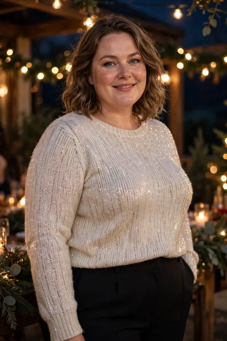 Sparkle knit top plus size holiday capsule wardrobe