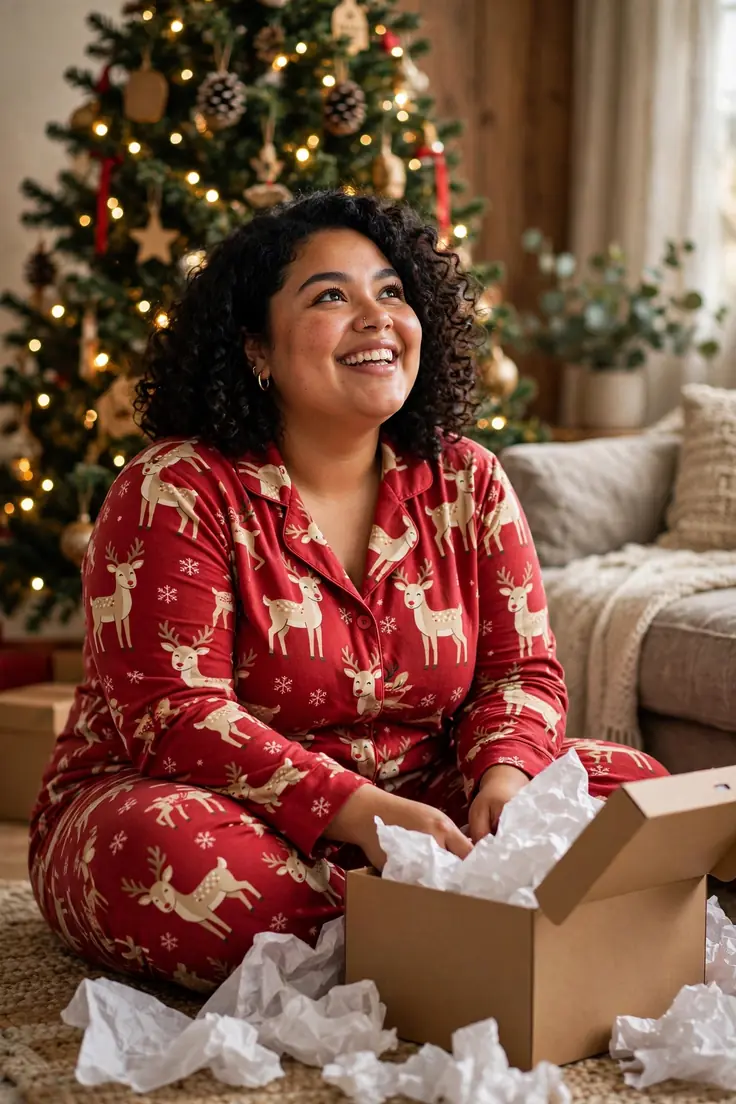 Fresh Christmas pajamas straight out of the box plus size christmas morning outfit